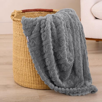Bare Home Faux Shearling Blanket (Full/Queen, Cable Grey) | Blanket for Bed, Sofa, Couch, Camping, Travel, and Gifts, Warm & Lightweight, Fluffy & Soft - color: 11 - Cable Grey, size: Full/Queen