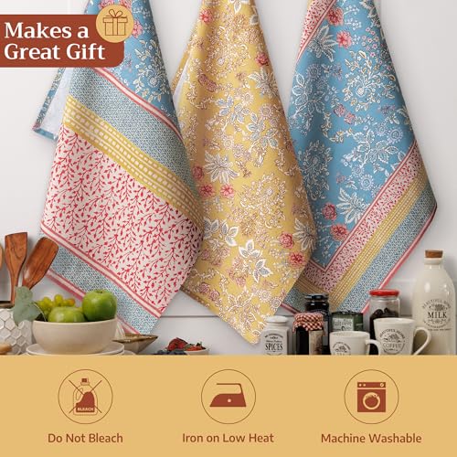 Maison d' Hermine Kitchen Towels Set of 3 Reusable 100% Cotton 27.50" x 20" | Cloth Tea Dish Towels Absorbent with Hanging Loop for Kitchen Dining Party Wedding Hotel Home Spring Summer - Marquise - color: 001 - Marquise