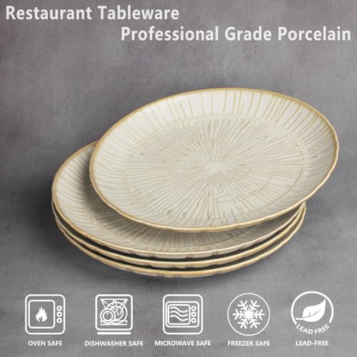 9.8-inch Ceramic Dinner Plate Set of 4, Ceramic Salad Plate Set, Retro Cream-Style Dinner Plate,Suitable for salads, appetizers, snacks, and sushi，Oven and dishwasher safety (White 2) - color: White 2