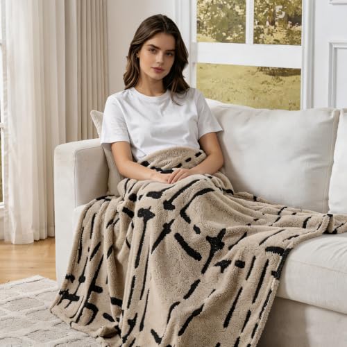 Minimalist Throw Blanket-Cozy Soft Lightweight Fuzzy Throw Blanket for Sofa, Couch, Bed & Chair,Beige, 50" x 60" - color: Beige 2