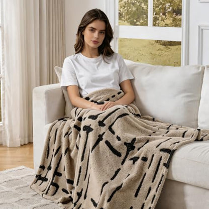 Minimalist Throw Blanket-Cozy Soft Lightweight Fuzzy Throw Blanket for Sofa, Couch, Bed & Chair,Beige, 50" x 60" - color: Beige 2