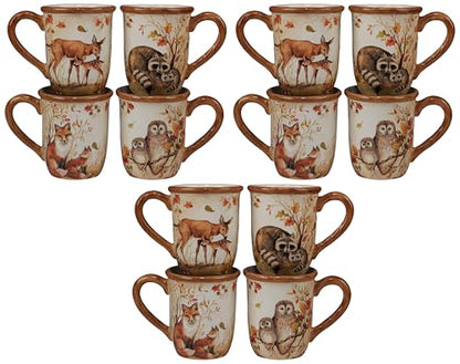 Pine Forest 16 oz. Woodland Ceramic Mugs,bAutumn Wildlife Coffee Cups with Fox, Owl, Deer & Raccoon – Great for Hot Chocolate, Tea, Pumpkin Spice, Fall Gifts, and Cozy Cabin Vibes (Pack of 12) - size: 4 Count (Pack of 3)