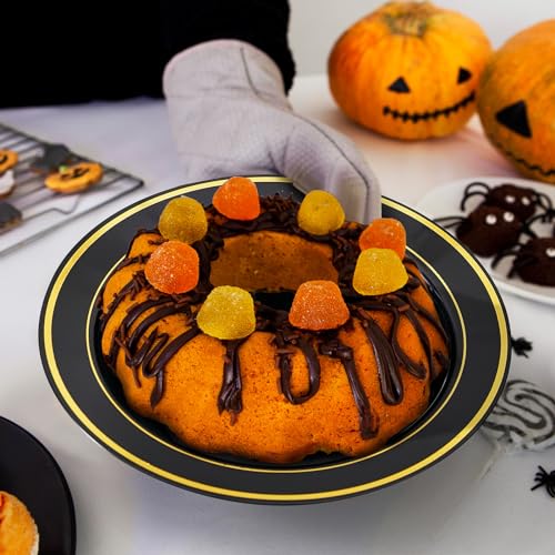 50PCS 12oz Black Disposable Plastic Soup Bowls with Gold Rim | Plastic Bowls for Christmas Thanksgiving Premium Disposable Soup Dessert Salad Bowls for Wedding/Party/Halloween - color: Black, style: 50Count