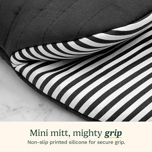 Cuisinart Mini Oven Mitts, 2-Pack 5.5"x8", Printed Silicone, 450F | Non-slip grip stripes, faux leather hang loop, cotton lining for comfort, ambidextrous for baking, cooking, and cast iron - color: Black