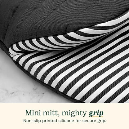Cuisinart Mini Oven Mitts, 2-Pack 5.5"x8", Printed Silicone, 450F | Non-slip grip stripes, faux leather hang loop, cotton lining for comfort, ambidextrous for baking, cooking, and cast iron - color: Black