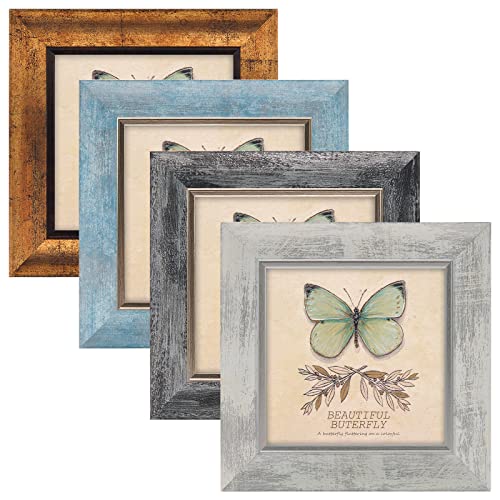 XUANLUO 5x5 Picture Frames Set of 4 Rustic Retro Photo Frame with HD Plastic Cover for Wall Mount and Tabletop Display Family Friends Wedding Gift - color: Mix Color-4pcs, size: 5 x 5 inch