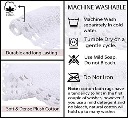 Home Weavers Hampton Crochet Reversible Bathmat 100% Cotton Bathroom Rugs Set, Washable Rug, Extra Soft and Absorbent Bath Rug, Kitchen Mat, Bath Mat Set, Mat Non Slip, 17"x24" Rectangle, White - color: White, size: 1'5" x 2' (Oval)