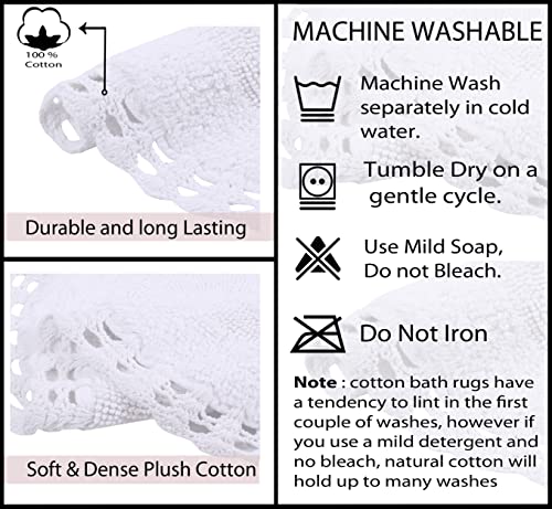 Home Weavers Hampton Crochet Reversible Bathmat 100% Cotton Bathroom Rugs Set, Washable Rug, Extra Soft and Absorbent Bath Rug, Kitchen Mat, Bath Mat Set, Mat Non Slip, 20"x20" Contour, White - color: White, size: 1'8" x 1'8" (Contour)