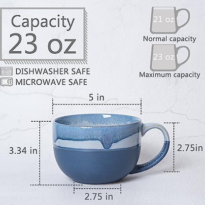 Bosmarlin Extra Large Ceramic Coffee Mug, 23 Oz, Microwave and Dishwasher Safe, Big Oversized Tea Cup for Office and Home, Reactive Glaze (Blue) - color: Blue