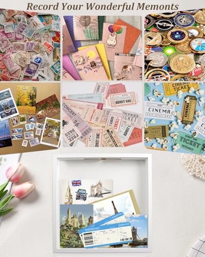 Adventure Archive Box, 12 x 12 Inch Travel Box for Memories, Travel Shadow Box Frame with Slot, Adventure Box, Keepsake Display Case, Perfect for Travel Memento Display Case Travel Decor Gift (White) - size: 12×12-white