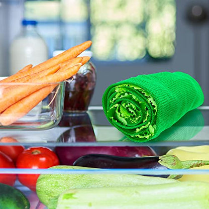 Microfiber Lettuce Wrap Towels, Ultra Absorbent Waffle Weave Vegetable Drying Cloths, Reusable Kitchen Towels for Greens, Herbs, Produce, Space-Saving Alternative,12" x 42", Green, 2-Pack