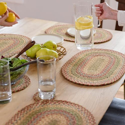 Homespice Azalea Jute Braided Placemats, Oval 13x19 Set of 6 | Protects Tabletop in Style and Everyday and Holiday Table Mats, Rich Colors, Reversible, Durable and Easy to Clean - color: Azalea