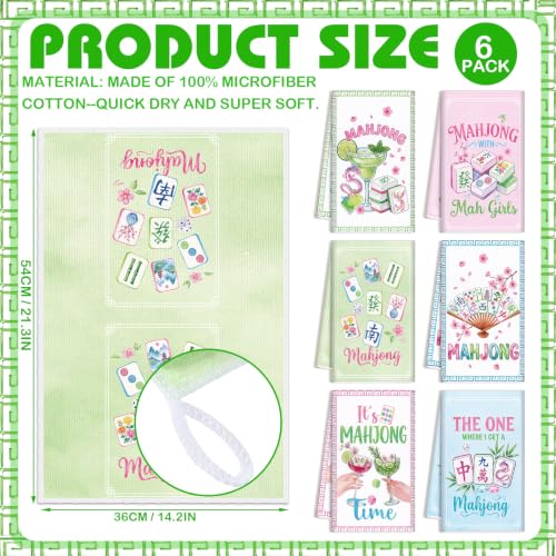 Redbaker 6 Pcs Mahjong Kitchen Towels Mahjong Gifts Bulk | Pink Blue Green Cocktail Absorbent Dish Tea Towels for Gatherings Games Bridal Showers Kitchen Housewarming Gifts, 14 x 21'' - style: Mahjong