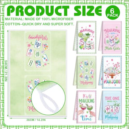 Redbaker 6 Pcs Mahjong Kitchen Towels Mahjong Gifts Bulk | Pink Blue Green Cocktail Absorbent Dish Tea Towels for Gatherings Games Bridal Showers Kitchen Housewarming Gifts, 14 x 21'' - style: Mahjong