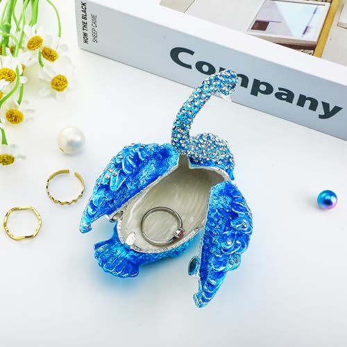 YU FENG 3.5 Inch Blue Swan Trinket Box, Hinged Jewelry Box Figurine Decor | Elegant Swan Design, Enamel Finish With Crystal Accents, Jewelry Storage Organizer, Decorative Collectible, Gift For Women