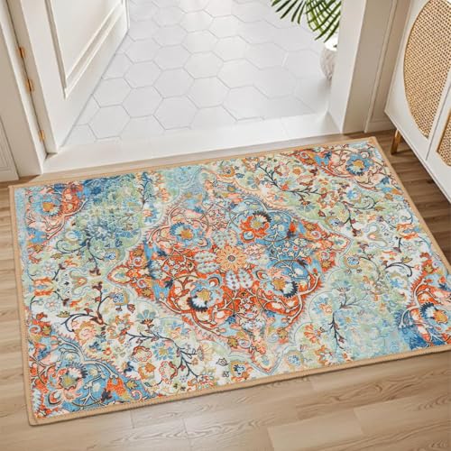 Retro Small Rug Non Slip,Indoor Floor Doormat,20"x32" | Bathroom Mats,Throw Rugs,Floral Door Mat,Low Profile,Rubber Backed,Machine Washable,Entryway,Kitchen,Bedroom - color: Retro2