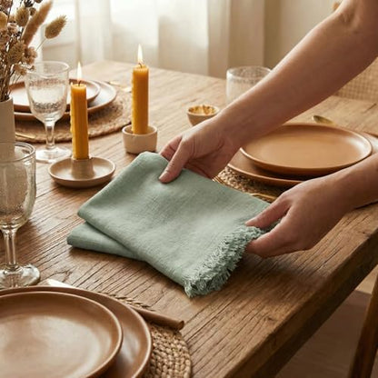 ACCENTHOME Teal Cotton Linen Napkin Set of 6 18x18 inch Dinner Napkins - Washable Soft Premium Hotel Quality Reusable Napkins Perfect Table Napkins for Family Dinners, Weddings & Everyday Use | Cotton Linen Blend Napkins, Machine Wash On Gentle Cycle, Eco