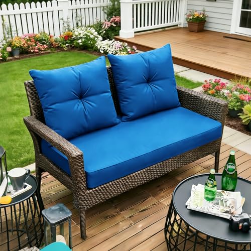 ARTPLAN Loveseat Patio Deep Seat Cushions 46"x24"x5" Bench Pad,Navy Blue | High-density foam fill, solution-dyed UV water repellent fabric, zipper removable cover fits patio swing & bench furniture - color: Navy Blue