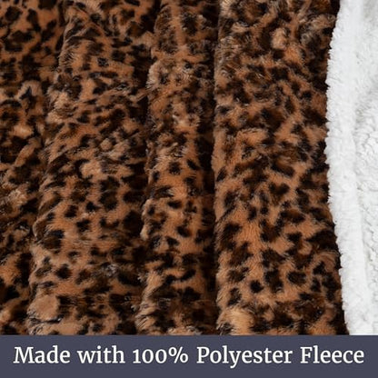 Sherpa Fleece Throw Blanket - 50x60-Inch Machine-Washable Reversible Throw - Fluffy Blankets for Couch, Chair, or Bed by Lavish Home (Leopard) - size: 50x60