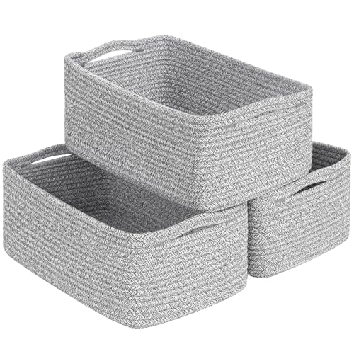 Goodpick 3-Pack Woven Storage Baskets for Closet,13 x 8 x 5 in | Woven Baskets for Closet Fit Bedroom Lving Room, Large Baskets for Gift Empty, Dog Toy Basket for Pets, White & Gray - color: White & Gray, size: Medium (13"L x 8"W x 5"H)