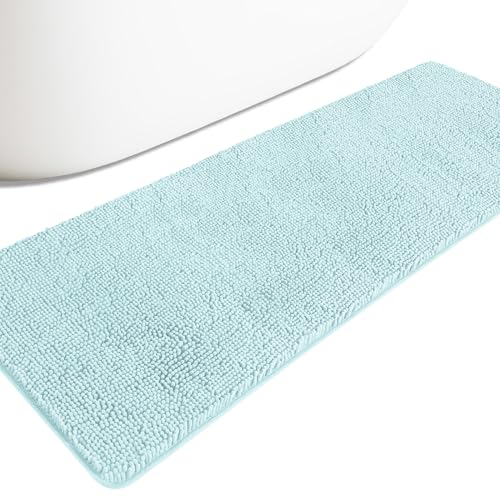 Bathroom Runner Rug 24 x 72 Non Slip – Extra Long Bath Mat | Absorbent and Washable Thick Chenille Runner Rug for Bathroom, Shower, Tub, Sink(Aqua) - color: Aqua, size: 24" x 72"