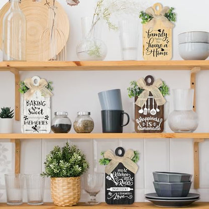Arquiel 4Pcs Wooden Wall Art Decor Farmhouse Kitchen Rules Wood Hangings Rustic Decor (5.5 x 11 Inches)