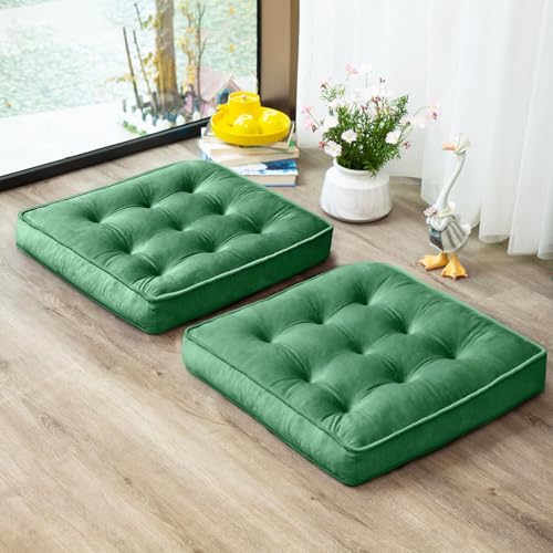 1 MIDDLE ONE Floor Pillow Set of 2, Memory Foam Meditation Cushion, Floor Cushions for Adults Sitting, Large Square Seat Cushions for Yoga, Living Room, 20x20 Inch (Green) - color: Green, size: 20x20 Inch(Pack of 2)