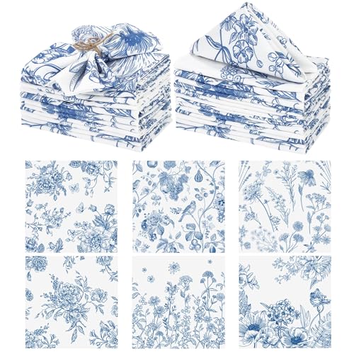 Kochorie 24 Pieces Blue Floral Cloth Napkins, 18 x 18 Inch Reusable Soft Fabric Napkins, Washable Flower Dinner Cocktail Napkin for Spring Summer Tea Party Holiday Home Kitchen Wedding Restaurant - color: Blue