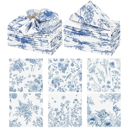Kochorie 24 Pieces Blue Floral Cloth Napkins, 18 x 18 Inch Reusable Soft Fabric Napkins, Washable Flower Dinner Cocktail Napkin for Spring Summer Tea Party Holiday Home Kitchen Wedding Restaurant - color: Blue