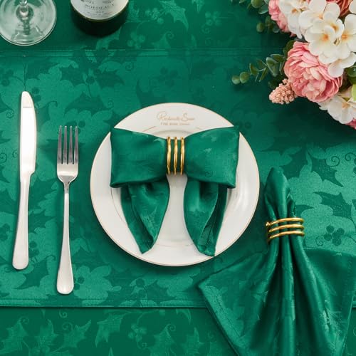 Dark Green Jacquard 17x17 Square Polyester Cloth Napkins Set of 8 | Waterproof, Stain Resistant, Shrink Proof, Washable, fabric, Outdoor, Reusable, Dining, Wedding, Kitchen, Party, Christmas - color: Dark Green