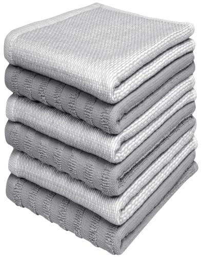 Bumble Premium Dish Cloths 13"x13" (6 Pack) | 100% Natural Ring Spun Cotton | 400 GSM | Highly Absorbent & Soft |Yarn Dyed & Solid Dyed Terry Dish Cloth Set - Grey - color: Grey, size: Dish Cloths - Mixed Styles