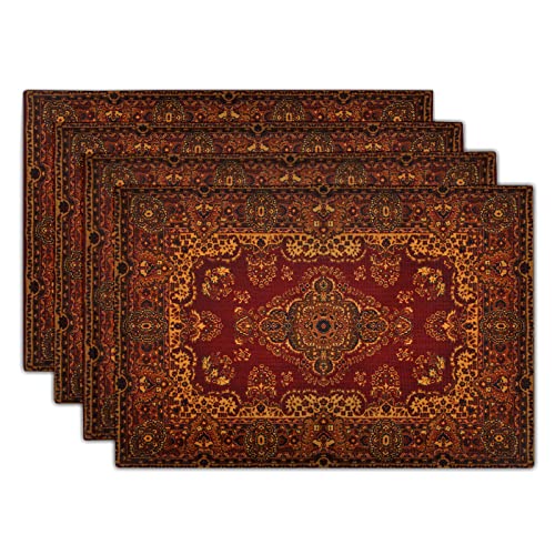 Red Gold Boho Placemats Set of 4 Bohemian Vintage Retro Rug Carpet Linen Washable Kitchen Dining Table Mats Stain Heat-Resistant Desktop Decor Place Mats for Home Party Indoor 12x18 in - color: Ethnic 11, size: 18x12 Inches