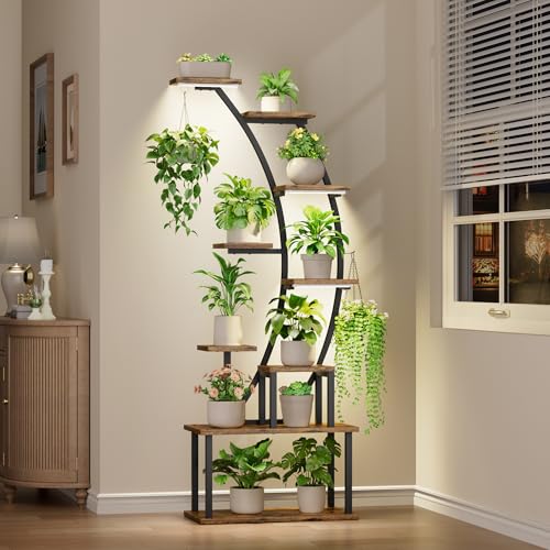 BACEKOLL Plant Stand Indoor with Grow Lights, 63" Tall Lighted Plant Shelf | 9 Tier Corner Plant Holder for Indoor Growing, Large Flower Display Rack for Living Room, Bedroom, Office, Home Decor, Black
