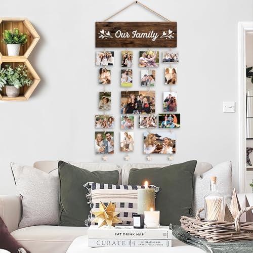 Family Photo Frame Gifts,Mothers Day Gift for Mom Women, Our Family Picture Frame, Housewarming Wedding Gifts for Couples, Farmhouse Rustic Wood Hanging Photo Wall Table Top Frames - color: Family - Our Family