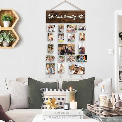 Family Photo Frame Gifts,Mothers Day Gift for Mom Women, Our Family Picture Frame, Housewarming Wedding Gifts for Couples, Farmhouse Rustic Wood Hanging Photo Wall Table Top Frames - color: Family - Our Family