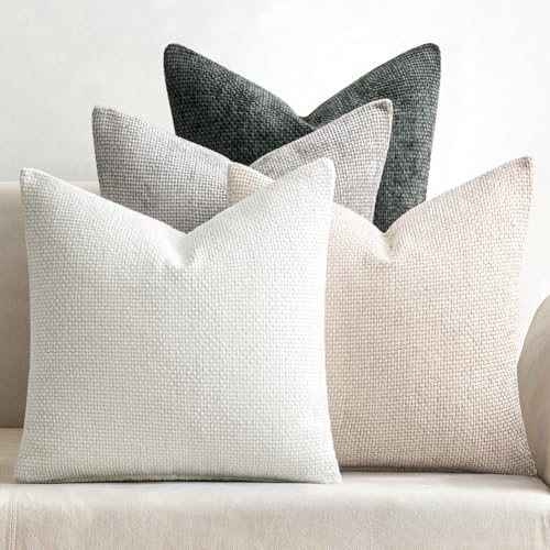 MIULEE Soft Decorative Chenille Pillow Covers Gray 18x18 Pack of 4 | Minimalist Home Decor, Layered Gray Collection, Couch Throw Pillows, Farmhouse Boho Cushion Covers for Sofa Bed Living Room - color: Gray, size: 18" x 18" (Pack of 4)