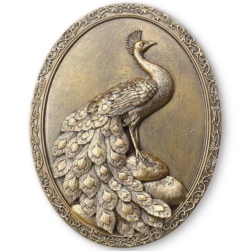 Newinhome Vintage Peacock Wall Sculpture Antique Wall Decor, Hand Painted Wall Decoration with Embossed Peacock Design, Gold Decor for Bedroom Living Room Hallway, Housewarming Gift - color: Gold Peacock Decor