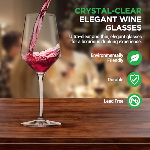 NutriChef 7 oz Crystal Wine Glasses, Set of 2 Elegant Large Red Wine Glasses with Stem for White & Red Wine, Seamless 100% Lead-Free Glassware, Dishwasher Safe Drinkware for Everyday Use - style: Set of 2 7oz