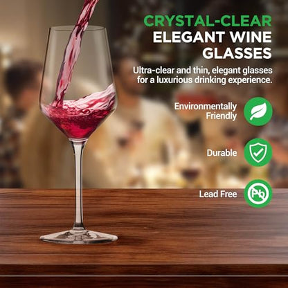 NutriChef 7 oz Crystal Wine Glasses, Set of 2 Elegant Large Red Wine Glasses with Stem for White & Red Wine, Seamless 100% Lead-Free Glassware, Dishwasher Safe Drinkware for Everyday Use - style: Set of 2 7oz