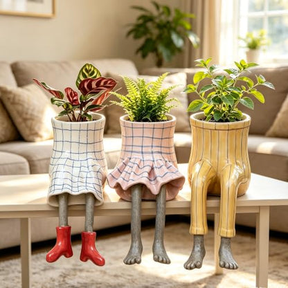 DOLSAO Leggy Pot Funny Planter Set, 3 Pack Resin Hanging Leg Flower Pots, Sculpture Fun Unique Carved Cute Skirt Shape Suitable for Modern Indoor Outdoor Plant Lovers Succulents Bonsai Desktop Decor
