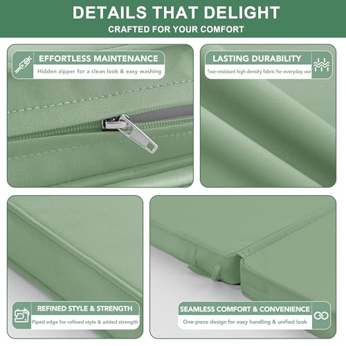 Summsun Patio Dining Chair Cushions 4-Pack, 20 x 20 Inch, Sage Green | High Back, High-Resilience Foam, Non-Slip Bottom, Water Resistant, Removable Cover, Tie Straps, Fit for Adirondack, Rocker - color: Sage Green