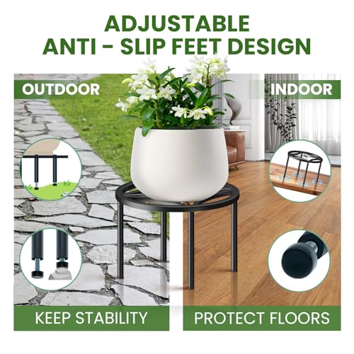 TOSKING 2-Pack Fully Assembled Heavy Duty Metal Plant Stand, Geometric Flower Pot Holder for Heavy Potted Plant, Rustproof Iron Plant Riser with Adjustable Feet, 220 LBS Capacity, No Installation Required, Black (13.4"Dia x 6.5"H) - color: geometric (blac