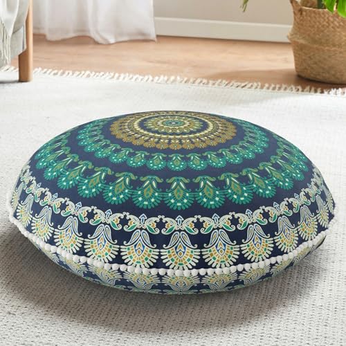 Codi 32-inch Floor Pillow, Large Meditation Cushions for Adults, Green | Oversized Round Seating for Yoga & Zen, Supportive Shredded Memory Foam Filling, Removable Machine Washable Boho Cover - color: Round | Green, size: 1 Count (Pack of 1)