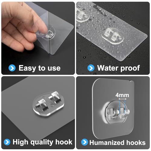 12 Pack Adhesive Replacement, Strong Adhesive Hooks, Waterproof Adhesive Strips, No Drilling, for Bathroom Storage Shelves and Kitchen Racks - color: Transparent-12 Pack