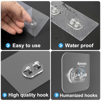 12 Pack Adhesive Replacement, Strong Adhesive Hooks, Waterproof Adhesive Strips, No Drilling, for Bathroom Storage Shelves and Kitchen Racks - color: Transparent-12 Pack