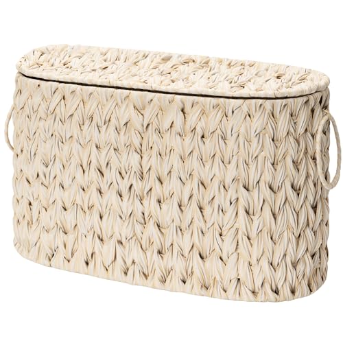 GRANNY SAYS Bathroom Toilet Paper Storage Basket with Lid, Butter Milk | Freestanding Slim Toilet Paper Holder for 6 Mega Rolls, Bathroom Organizers and Storage, Wicker Basket for Bathroom Storage - color: Butter Milk, size: 15¾"L x 6½" Wx 10¼"H (with Lid