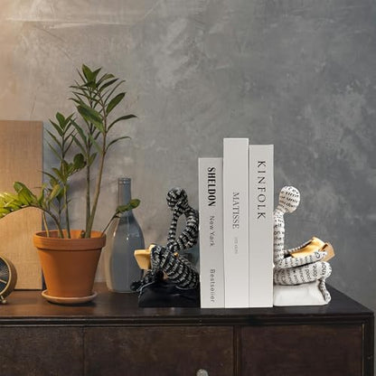 BANOMII Heavy Duty Book Ends for Shelves, Thinker Decorative Bookends for Heavy Books, Unique Book Stoppers to Hold Book, Bookshelf Accessories, Modern Home Office Decor Aesthetic Black & White - style: Readers