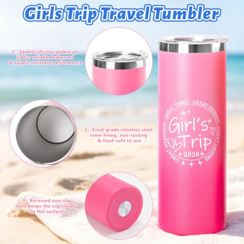4 Pack 2026 Girls Trip Tumbler Gift Set | 20oz Insulated Stainless Steel Tumbler, Splash-proof Lid, Cosmetic Bags & Keychains, Girls Weekend Party Favors - color: Style 2