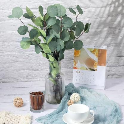 20 Pcs Artificial Eucalyptus Stems Fake Bulk Eucalyptus Faux Greenery Silver Dollar Leaves 23.6 Inches Silver Dollar Fake Plant Decor Silk Branches Artificial Greenery Branches Plant for Wedding Decor