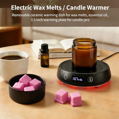 Candle Warmer,Wax Melt Warmer for Desk with Temperature Display | 1-9H Delay Start Timer,Wax Warmer for Scented Wax,Wax Melter,3 Temperature Settings,1-9H Auto Shut Off Timer - color: Black